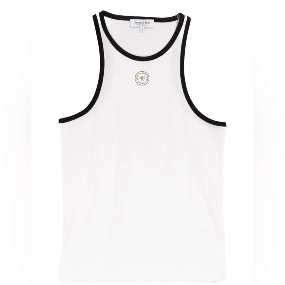 Sporty & Rich White Ribbed Tank with Black Trim - Picture 2 of 4
